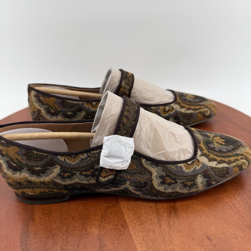 Sam Edelman Michaela Mary Jane Green Paisley Brocade Square Toe Flat Women 8
